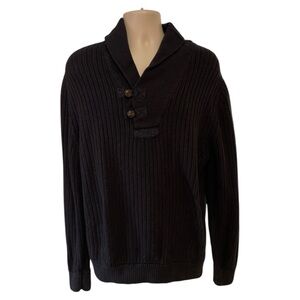 Duluth Trading Co Men's Black Brigadier Shawl Collar Sweater Large Cotton Wool